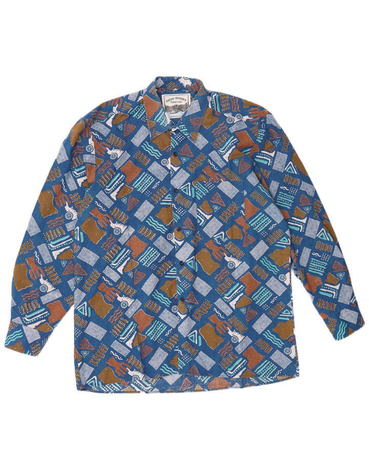 Vintage Mens Shirt Size 43/44 XL Blue Geometric Polyester