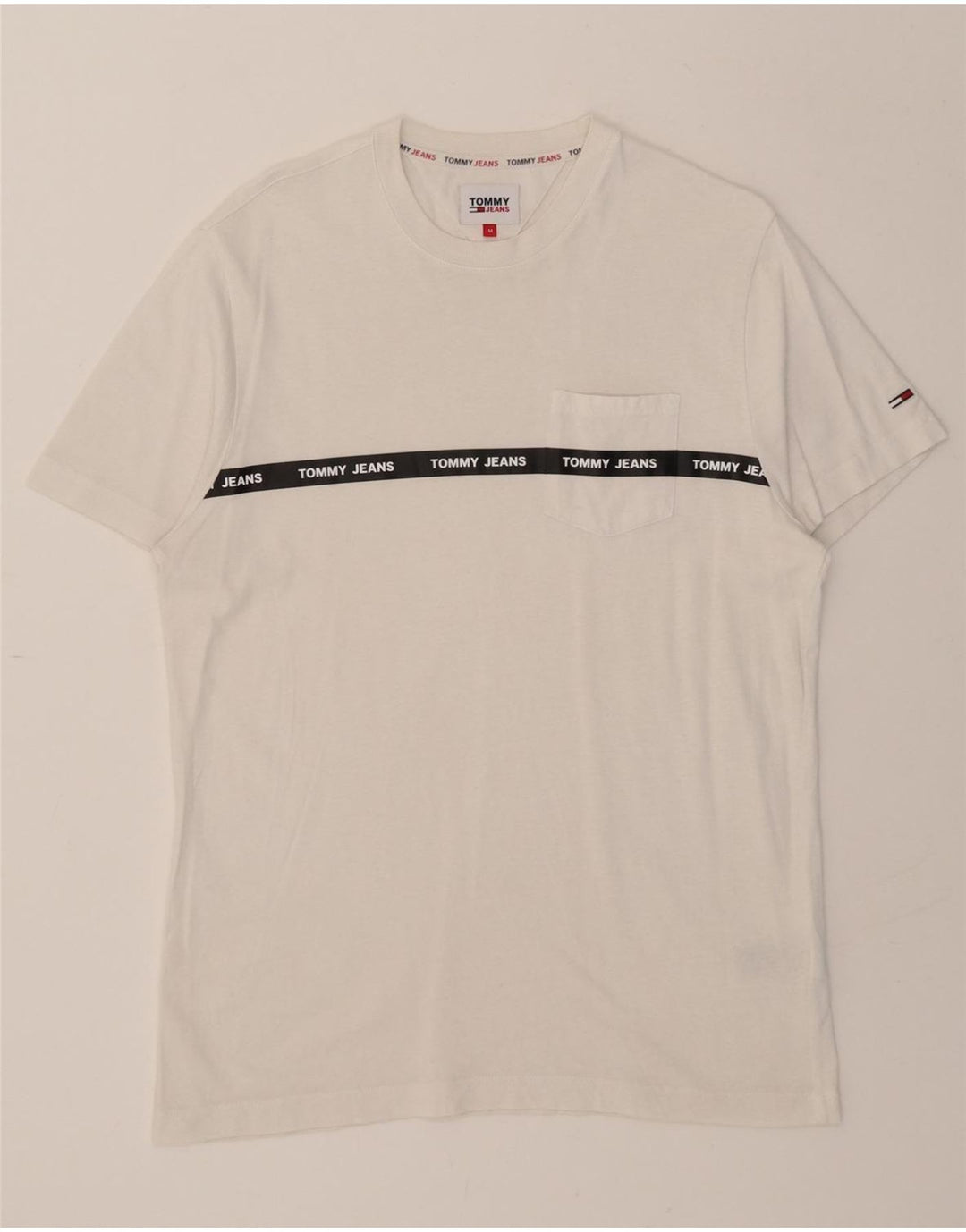 TOMMY HILFIGER Mens Graphic T-Shirt Top Medium White Cotton Vintage Tommy Hilfiger and Second-Hand Tommy Hilfiger from Messina Hembry 
