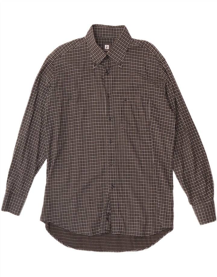 Roccobarocco Mens Shirt Size 44 17 1/2 XL Black Check Cotton