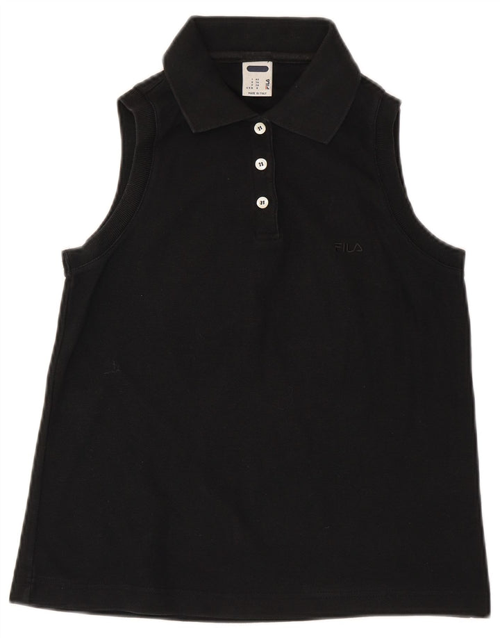 Fila Womens Sleeveless Polo Shirt IT 42 Medium Black Cotton
