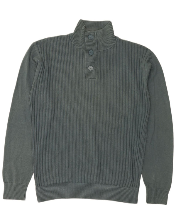 Jack & Jones Mens Button Neck Jumper Sweater XL Green Cotton