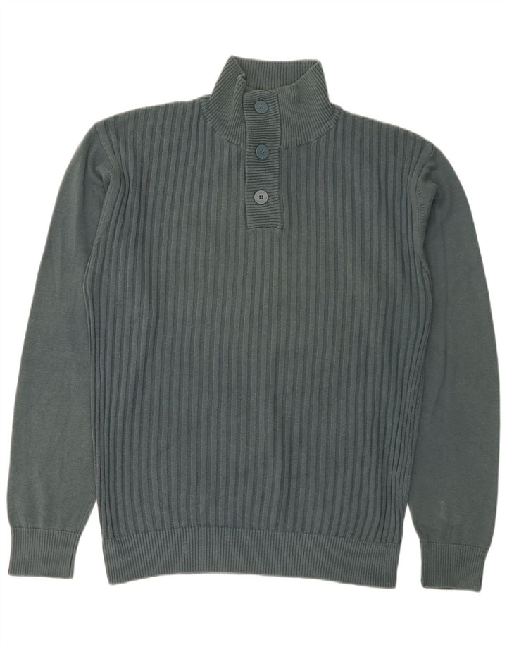 Jack & Jones Mens Button Neck Jumper Sweater XL Green Cotton