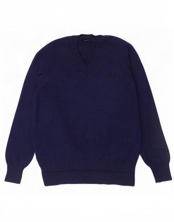 Męski sweter Fred Perry z dekoltem w kształcie litery V, duży, granatowy, wełniany