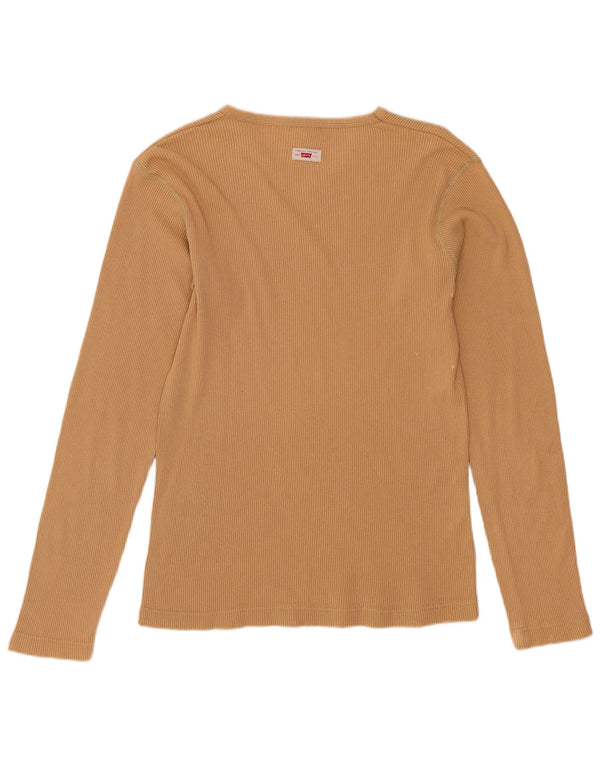 Levi's Womens Top Long Sleeve UK 12 Medium Beige Cotton