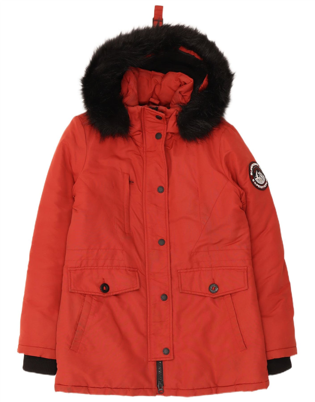 Superdry Womens Hooded Oversized Parka Jacket UK 10 Small Red Colourblock
