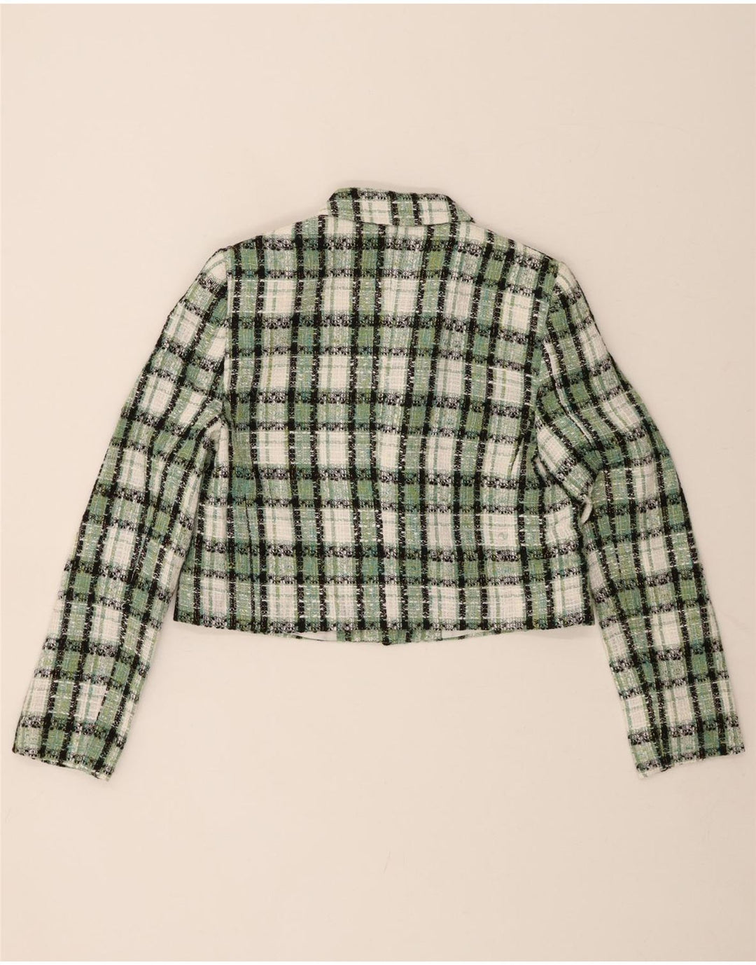 KAREN MILLEN Womens 1 Button Bolero Jacket UK 12 Medium Green Check