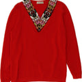 VINTAGE Womens V-Neck Jumper Sweater IT 44 Medium Red Vintage Vintage and Second-Hand Vintage from Messina Hembry 