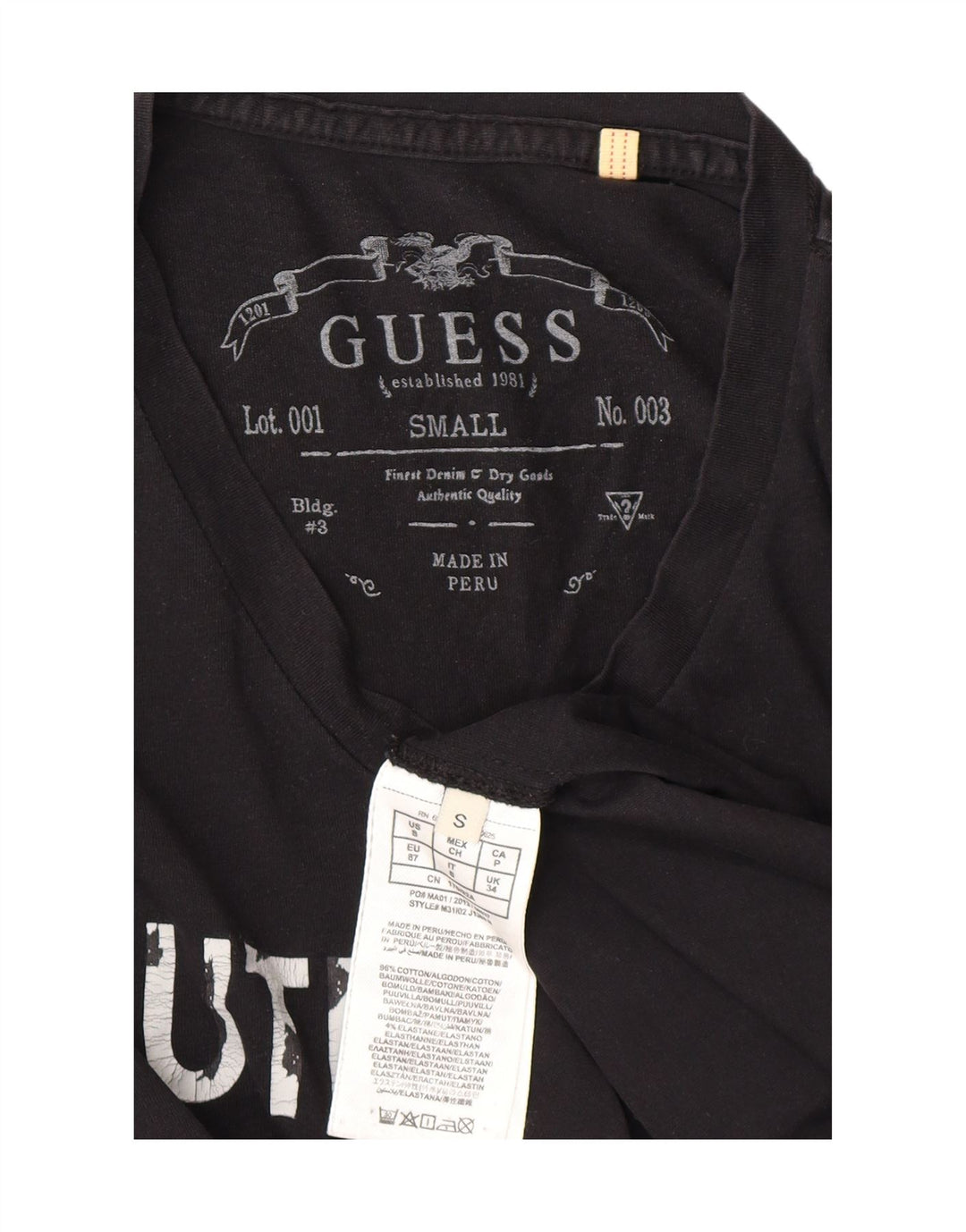 GUESS Mens Graphic T-Shirt Top Small Black Cotton
