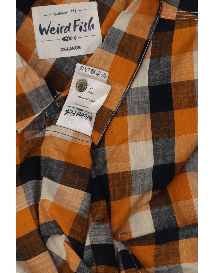 Weird Fish Mens Short Sleeve Shirt 2XL Orange Gingham Cotton