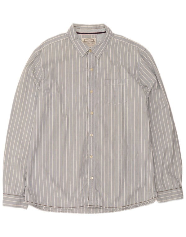 White Stuff Herren-Hemd mit klassischer Passform, 2XL, blaue Nadelstreifen-Baumwolle