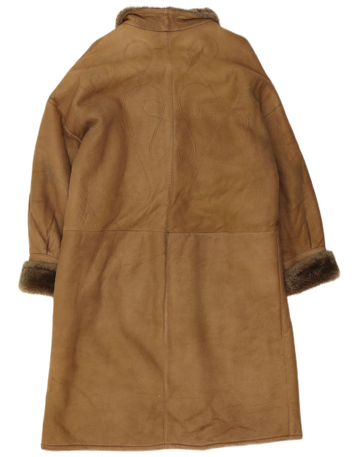 Vintage Damen Shearling Mantel EU 42 Großes braunes Leder