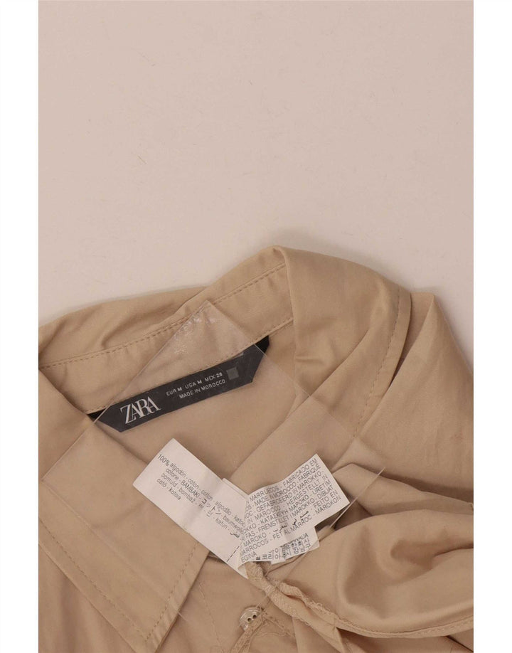 Zara Womens Shirt UK 14 Medium Beige Cotton