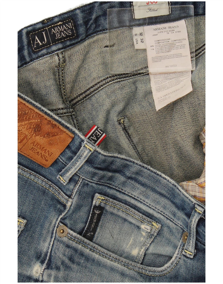 Armani Womens Fitted Distressed Slim Jeans  W32 L32 Blue Cotton