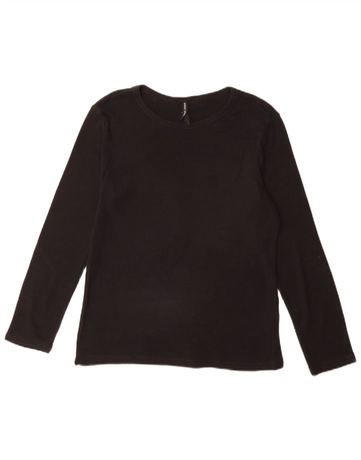 Marks & Spencer Womens Top Long Sleeve UK 14 Medium Black Cotton