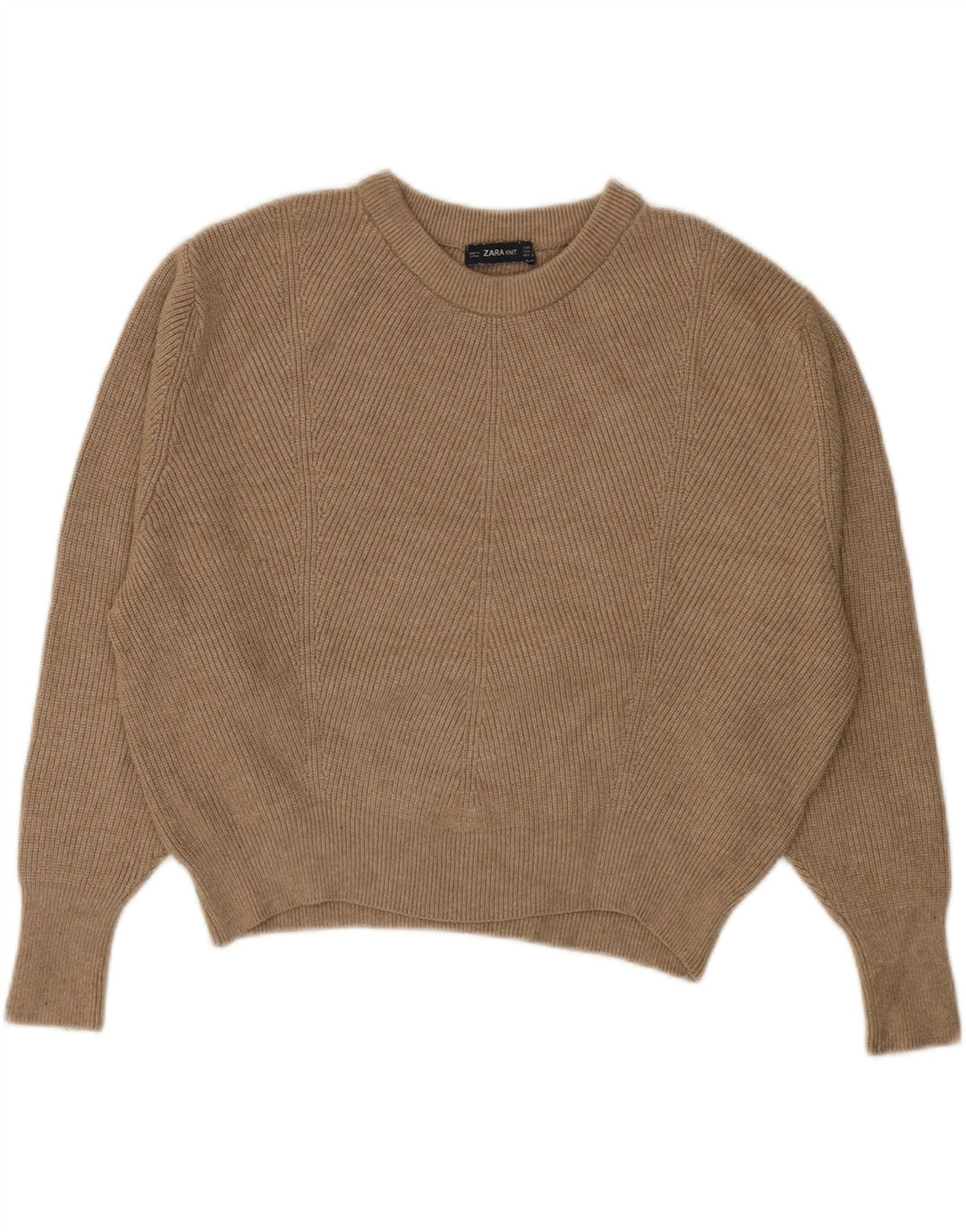 ZARA Womens Oversized Crop Crew Neck Jumper Sweater UK 14 Medium Brown Vintage Zara and Second-Hand Zara from Messina Hembry 