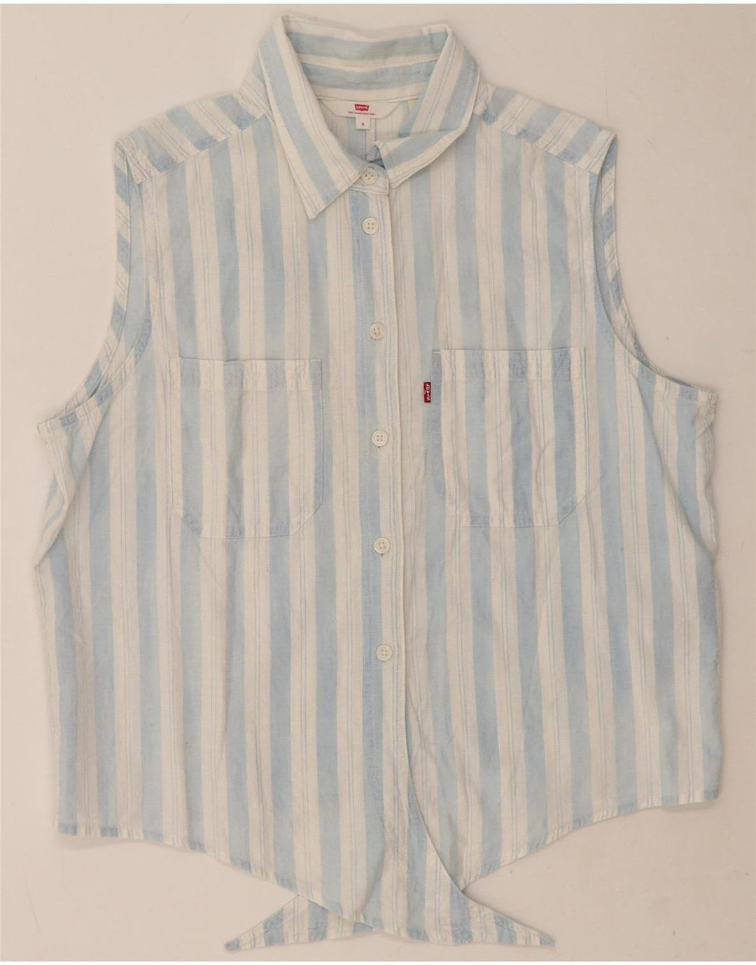 LEVI'S Womens Oversized Front Tie Shirt Blouse UK 10 Small Blue Striped Vintage Levi's and Second-Hand Levi's from Messina Hembry 