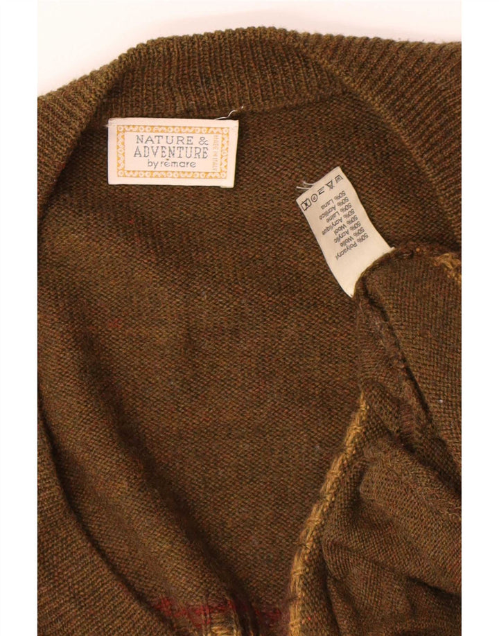 Vintage Mens Cardigan Sweater 2XL Khaki Geometric Polyacrylic