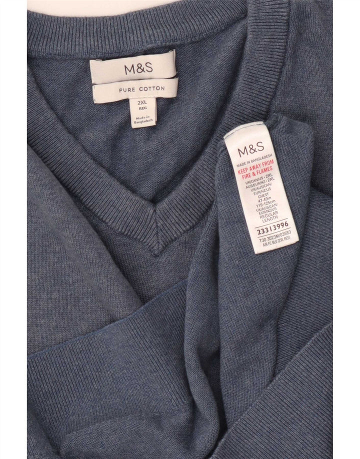 Maglione maglione con scollo a V da uomo Marks & Spencer 2XL cotone blu