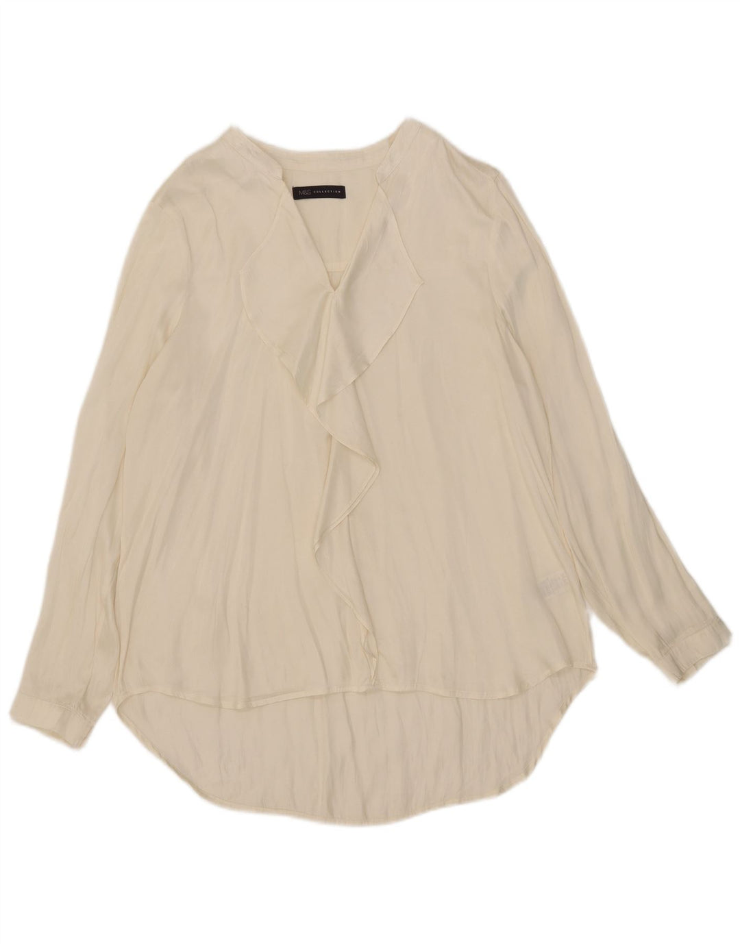 Marks & Spencer Womens Ruffle Front Long Sleeve Blouse Top UK 18 XL Beige