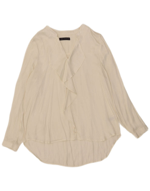 Marks & Spencer Dame Flæse Front Langærmet Bluse Top UK 18 XL Beige