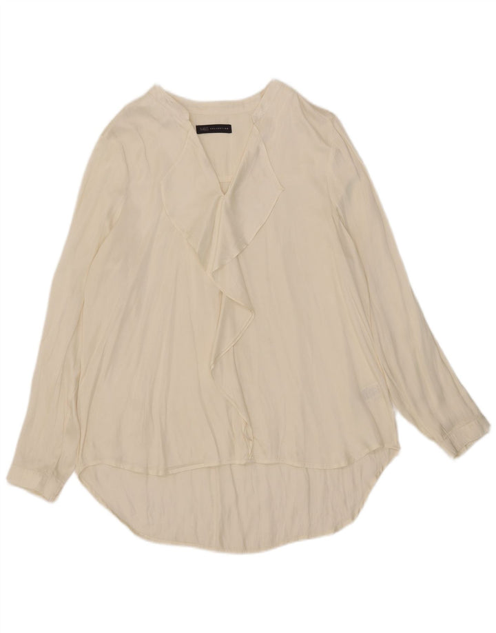 Marks & Spencer Womens Ruffle Front Long Sleeve Blouse Top UK 18 XL Beige