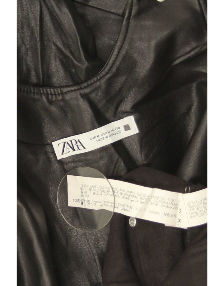 Zara Womens Sleeveless Faux Leather Jumpsuit UK 14 Medium  Black Polyester