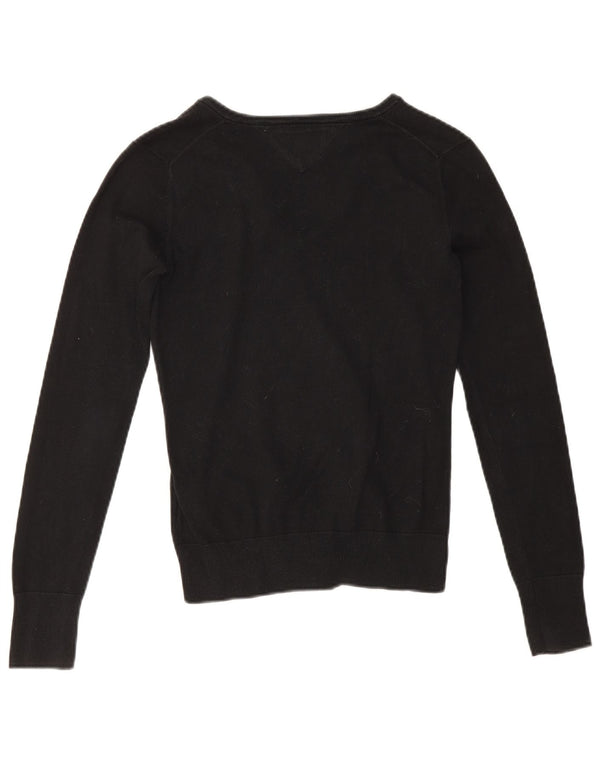 Maglione maglione con scollo a V da donna Tommy Hilfiger UK 6 XS cotone nero
