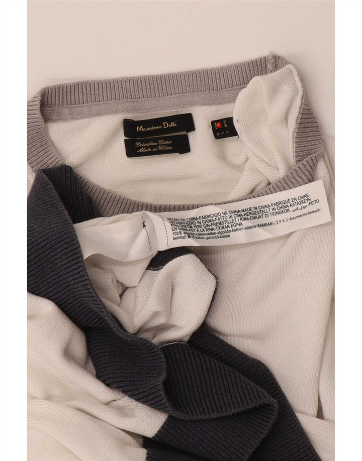 Massimo Dutti Herre Crew Neck trøje Sweater Large White Colourblock