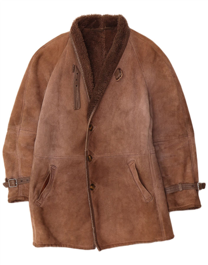 vintage Mens Shearling Overcoat UK 40 Grand Brun