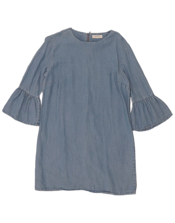 Zara Dame 3/4-ærmet denimkjole UK 14 Medium Blue Lyocell