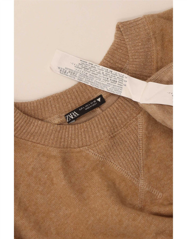 Zara Womens Crew Neck Jumper Sweater UK 16 Large Beige Polyester