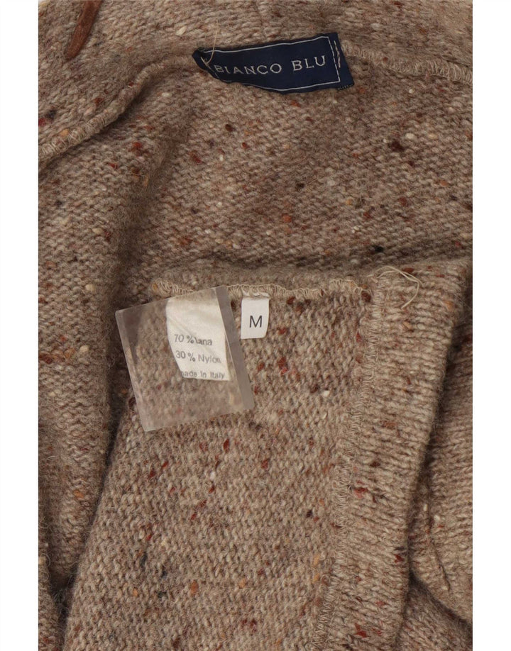 Bianco Blu Womens Open Cardigan Sweater UK 14 Medium Brown Flecked Wool