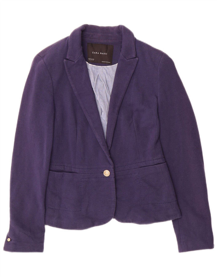 Zara Womens Crop 1-knap blazerjakke UK 12 Medium Navyblå Bomuld