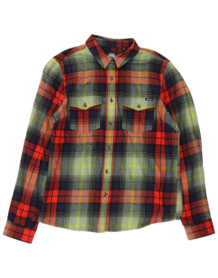 Camicia in flanella da donna Superdry UK 12 cotone scozzese medio multicolore