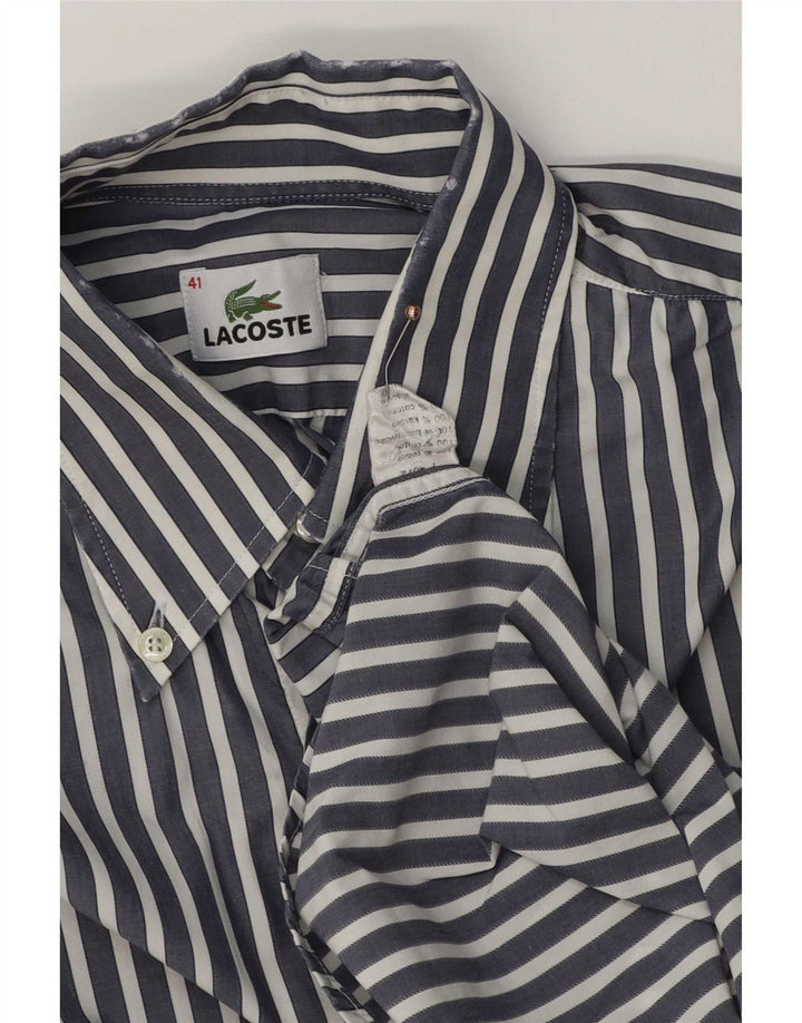 Lacoste Mens Shirt Size 41 Medium Navy Blue Pinstripe Cotton