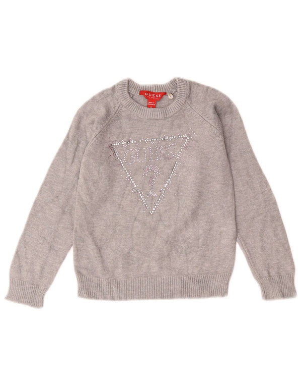 GUESS piger grafisk rund hals sweater 3-4 år grå viskose
