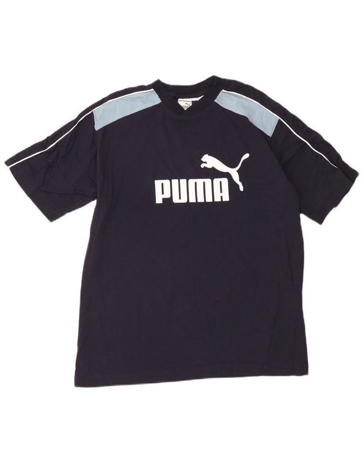 Puma Mens Graphic T-Shirt Top Medium Navy Blue Colourblock Cotton