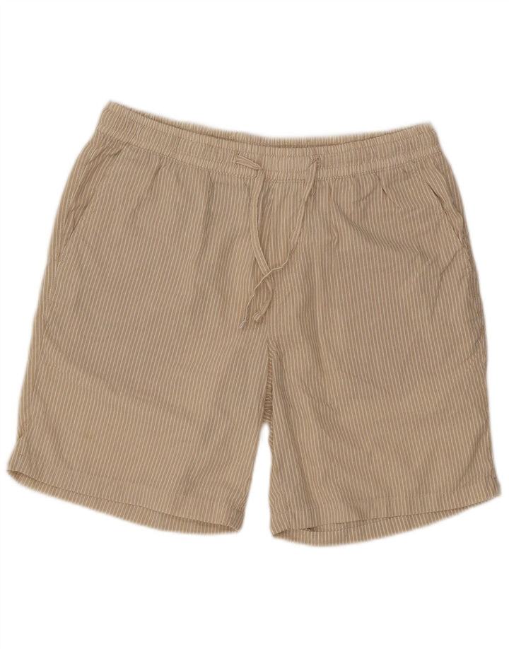 Jack & Jones Mens Sport Shorts Large  Beige Pinstripe Polyester