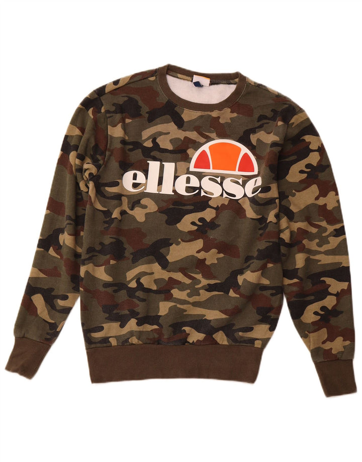 Ellesse Mens Graphic Sweatshirt Jumper Small Khaki Camouflage Cotton