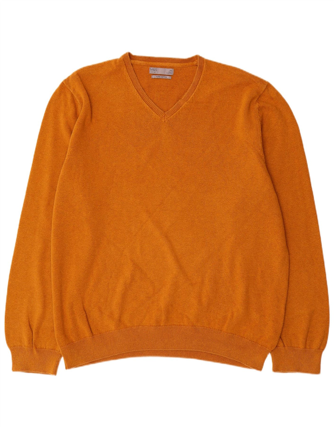 Marks & Spencer Mens V-Neck Jumper Sweater 2XL Brown Cotton