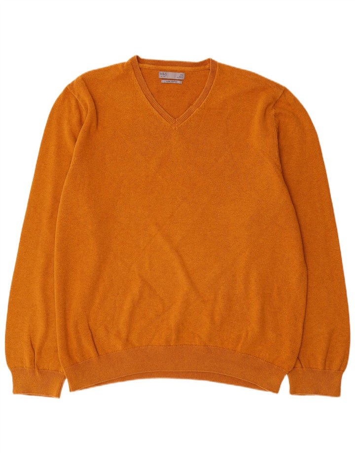 Marks & Spencer Mens V-Neck Jumper Sweater 2XL Brown Cotton