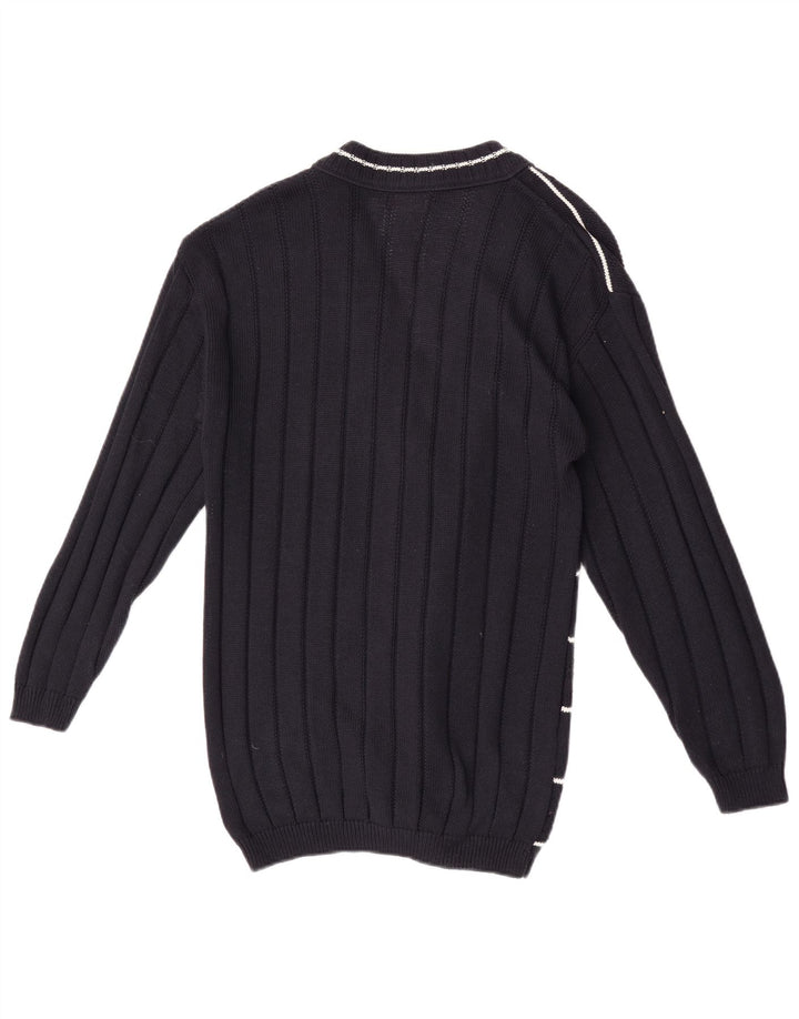 Claude De Pierre Womens Cardigan Sweater UK 14 Medium Navy Blue Geometric