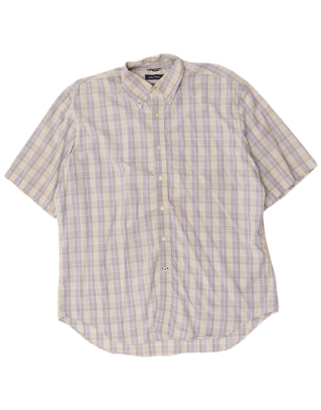 Nautica Mens Short Sleeve Shirt XL Blue Check Cotton
