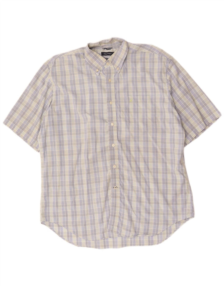 Nautica Mens Short Sleeve Shirt XL Blue Check Cotton