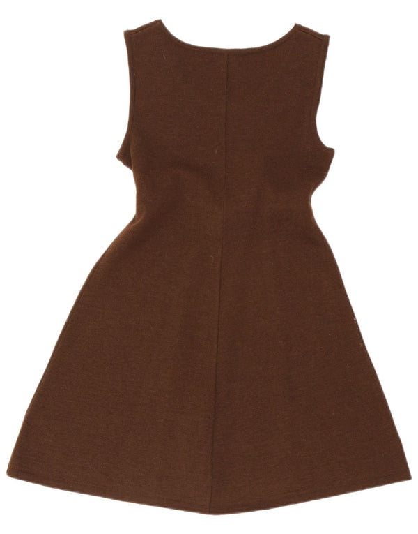 Stefanel Womens Sleeveless Jumper Dress UK 10 Small Brown Virgin Wool
