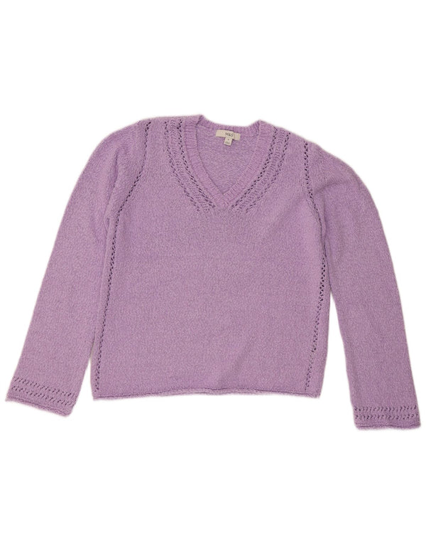 Marks & Spencer Womens V-Neck Jumper Sweater UK 14 Medium Purple Cotton
