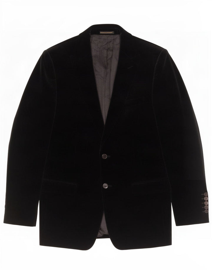 Zara Veste blazer en velours à 2 boutons pour homme EU 50 en coton noir moyen
