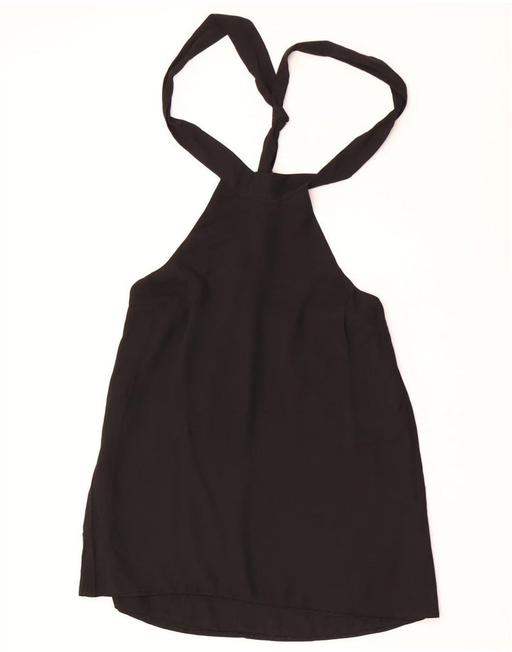Topshop Womens Crop Halter Top UK 8 Small Black Polyester