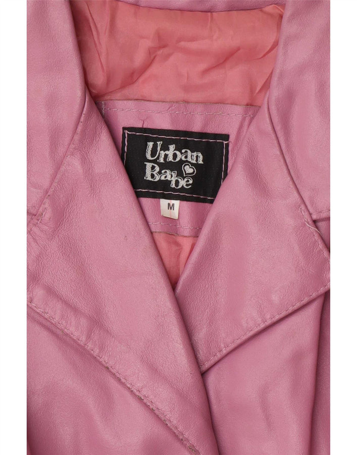 manteau en cuir femme vintage UK 12 Rose Moyen