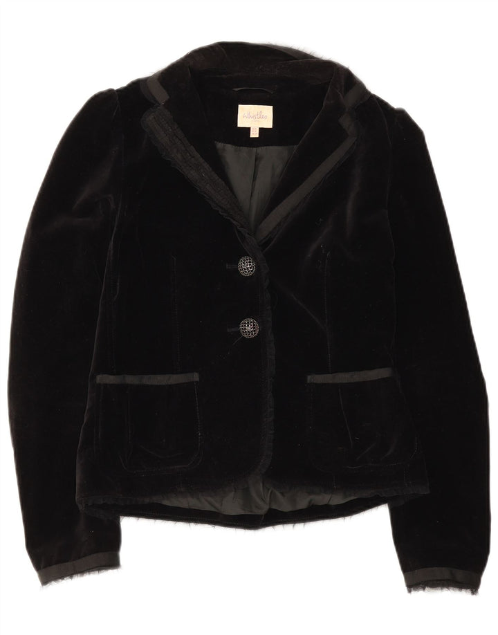 Whistles Womens Velvet 2 Button Blazer Jacket UK 8 Small Black Cotton